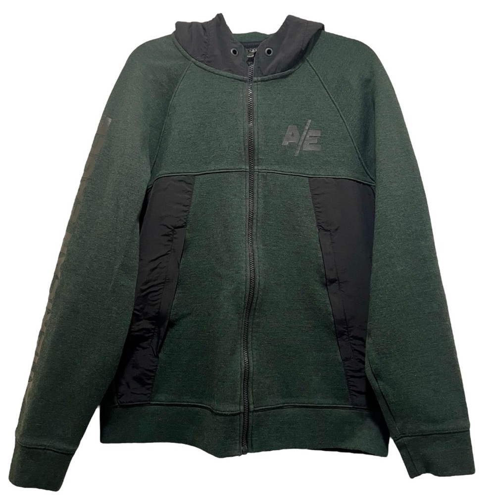 Y2K American Eagle AE Performance Hybrid Hoodie Jacket Sz M Green Black Full Zip
